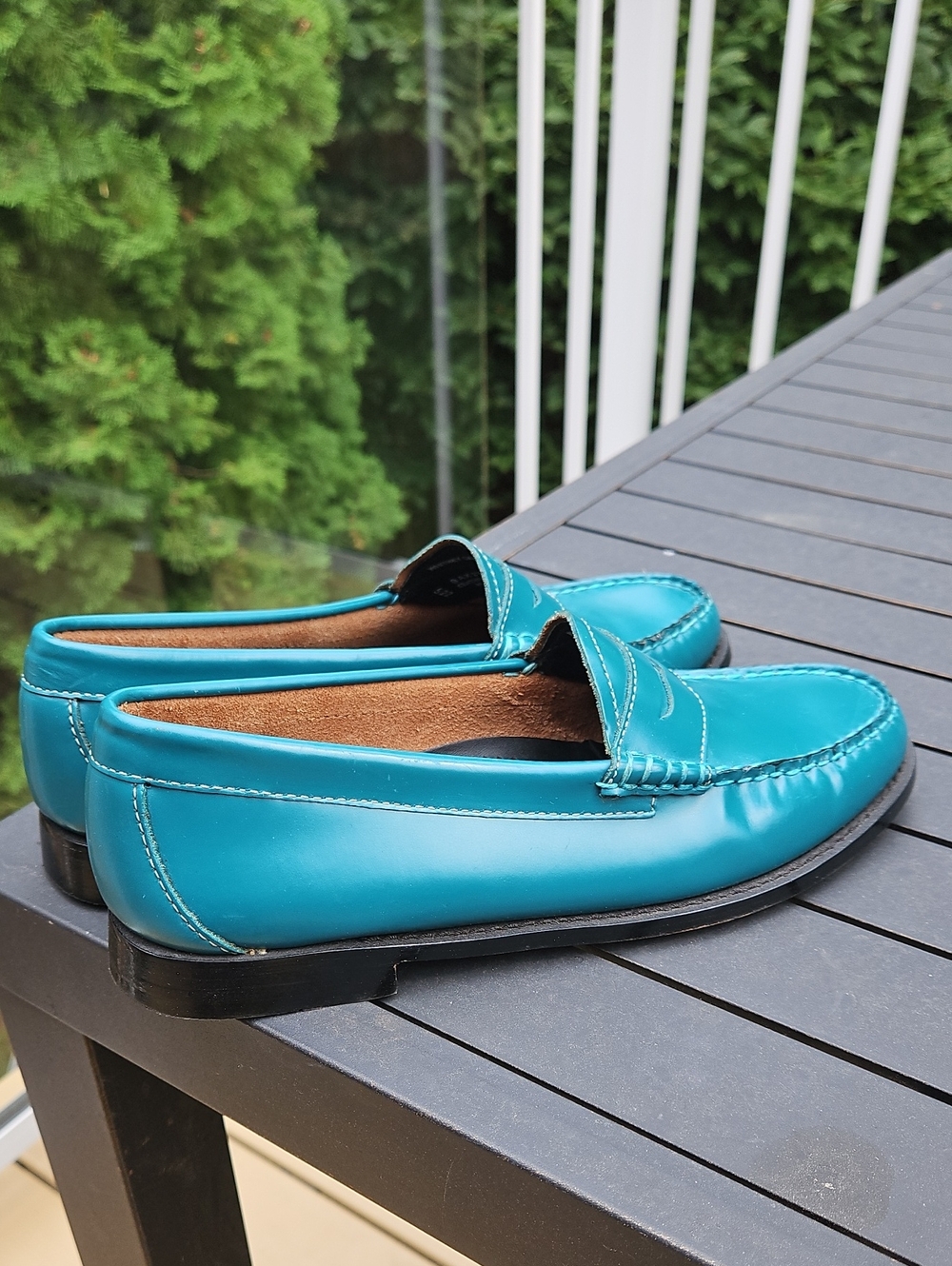 G.H. Bass & Co. Teal Leather Penny Loafers - Picture 2 of 7